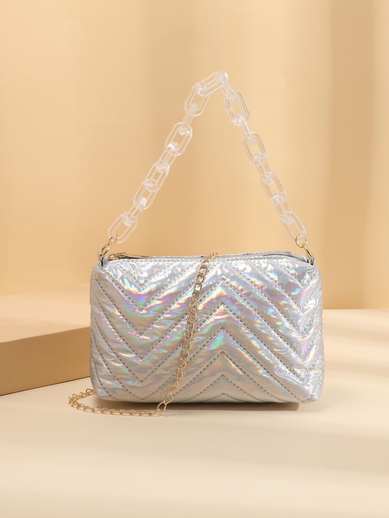 Holographic Chevron Chain Square Bag