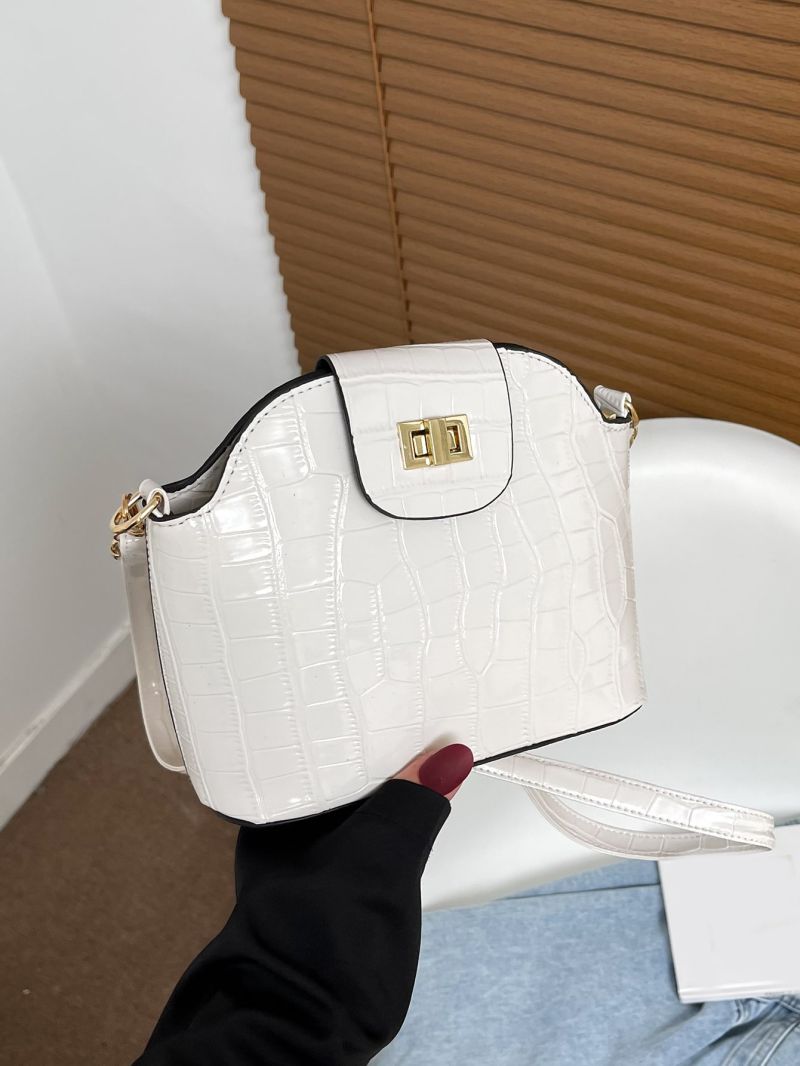 Crocodile Embossed Turn-lock Bucket Bag