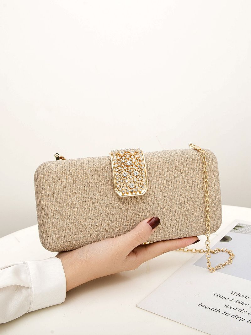 Rhinestone Decor Box Bag With Chain