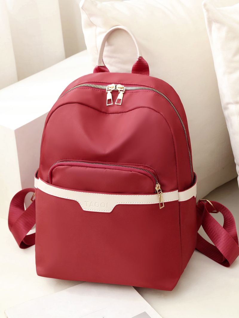 Contrast Trim Double Zipper Backpack