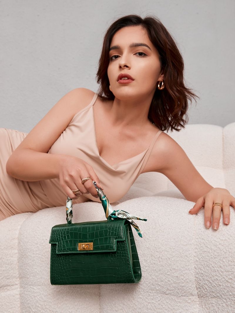 Mini Crocodile Embossed Twilly Scarf Decor Square Bag