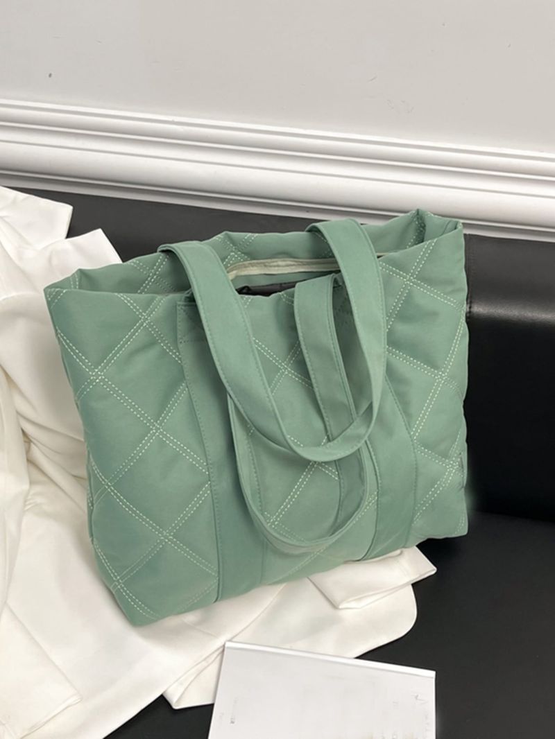 Letter Patch Decor Quilted Shoulder Tote Bag