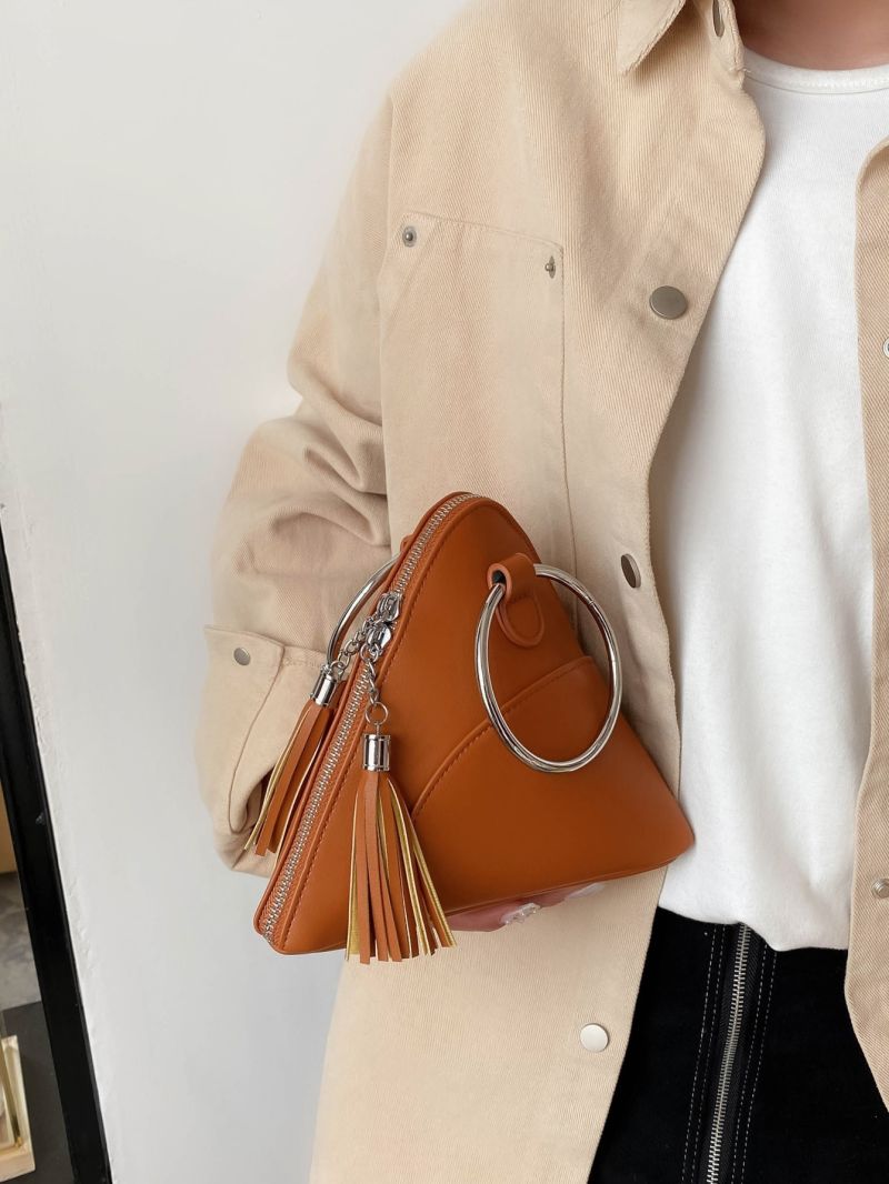 Tassel Decor Satchel Bag With Ring Handle