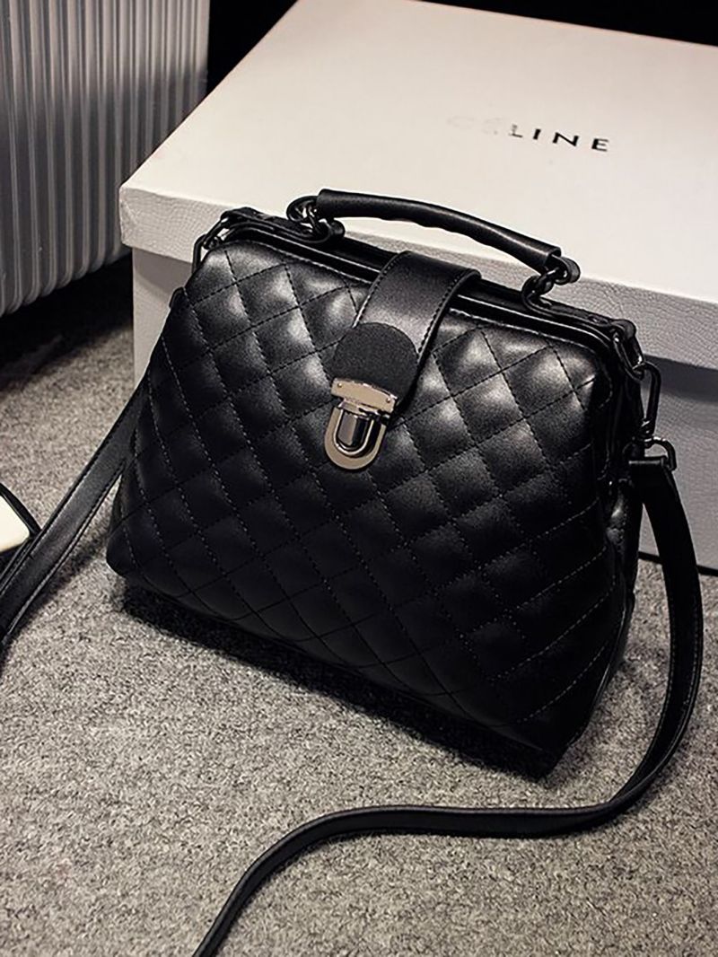 Quilted Push Lock Satchel Bag