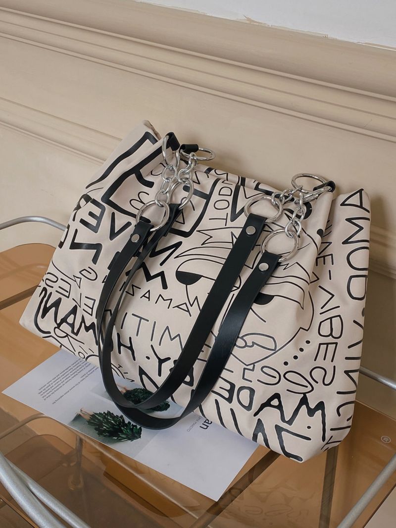 Letter Graphic Shoulder Tote Bag