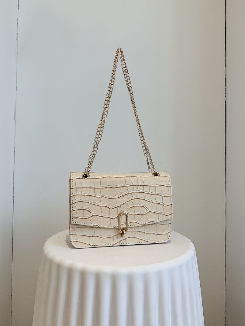 Crocodile Embossed Flap Square Bag