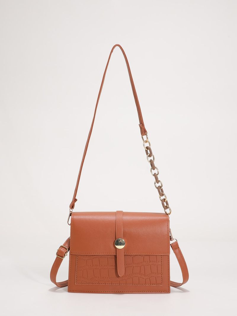 Crocodile Embossed Flap Square Bag