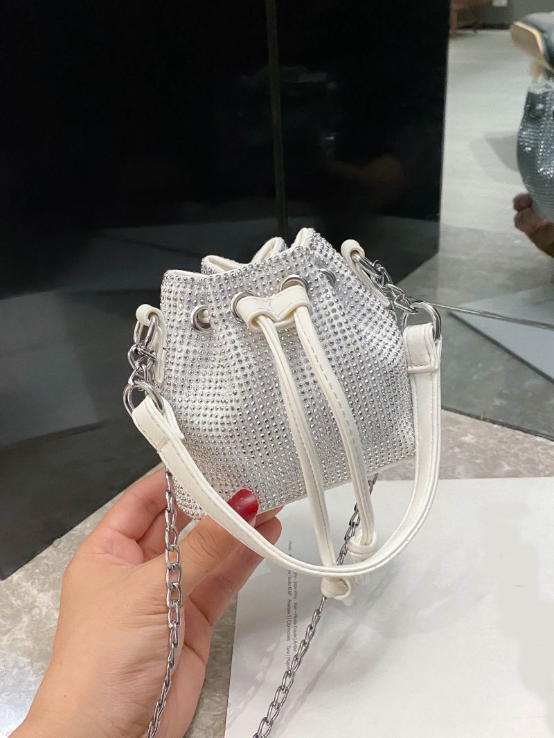 Mini Rhinestone Decor Drawstring Bucket Bag