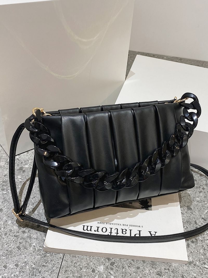 Chain Decor Flap Ruched Bag