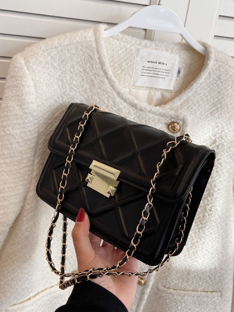Argyle Embossed Flap Chain Square Bag