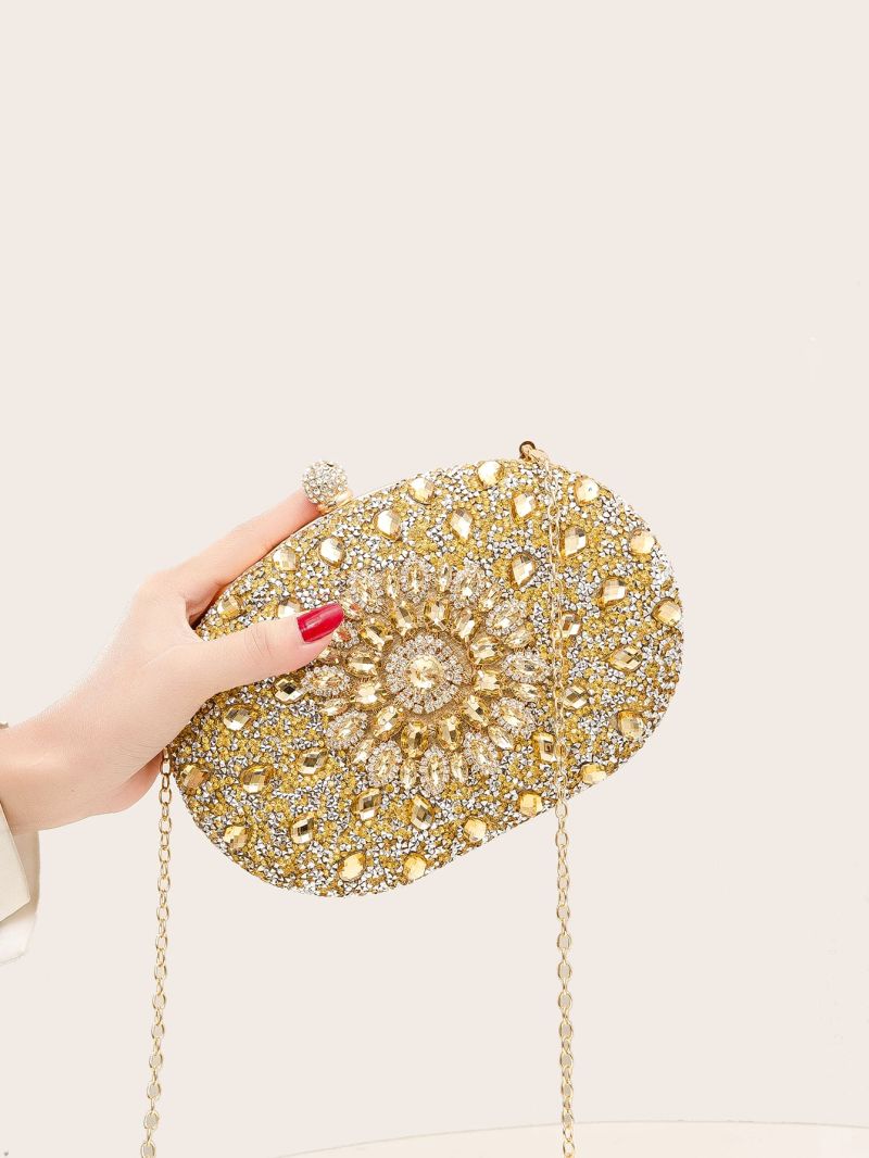 Mini Rhinestone & Gemstone Decor Chain Clip Top Box Bag