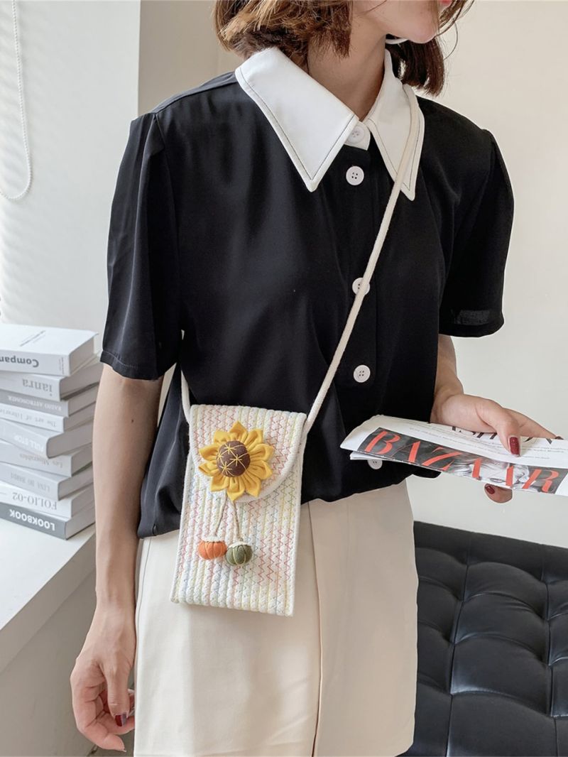 Sunflower Decor Flap Straw Bag