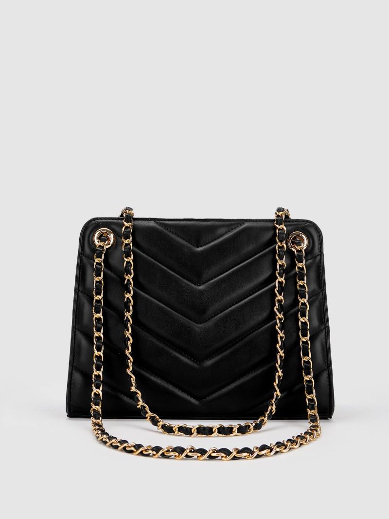 Quilted Pattern Chain Shoulder Tote Bag