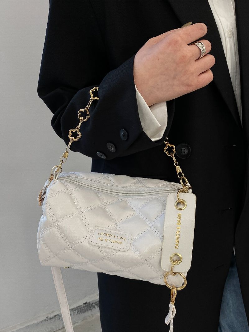 Mini Letter Patch Quilted Pattern Bucket Bag