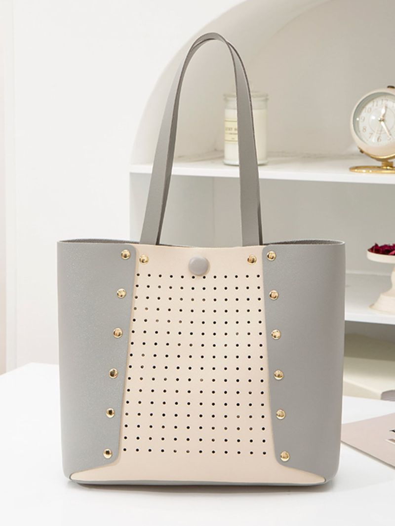 Two Tone Hollow Out Shoulder Tote Bag
