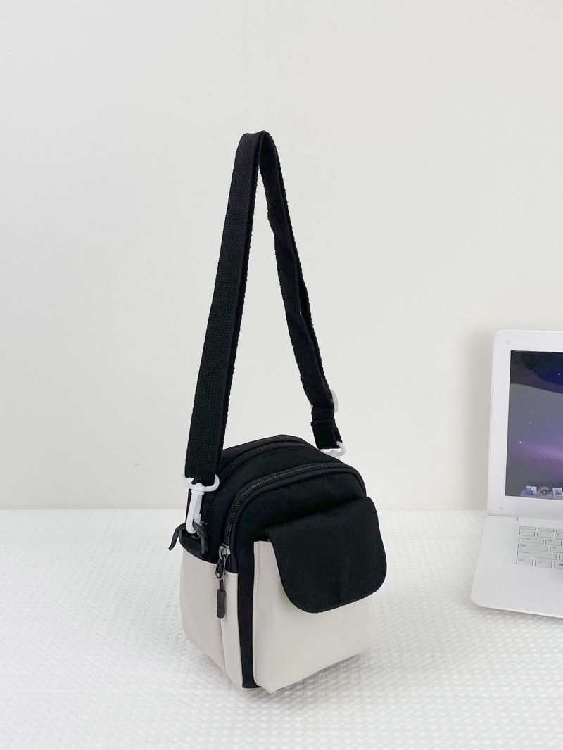 Two Tone Flap Pocket Front Square Bag