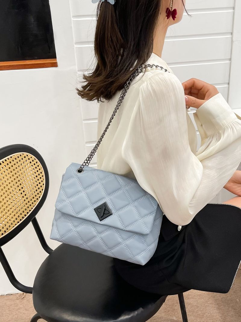 Quilted Turn Lock Chain Square Bag