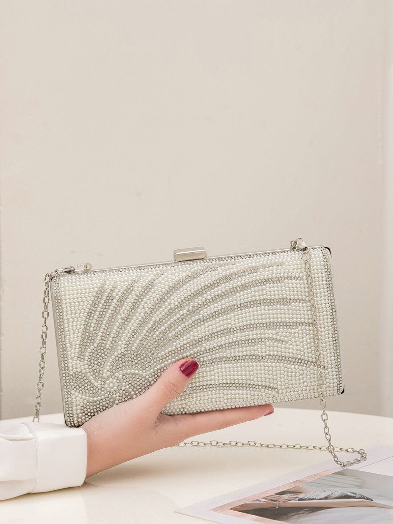 Rhinestone & Faux Pearl Decor Chain Box Bag