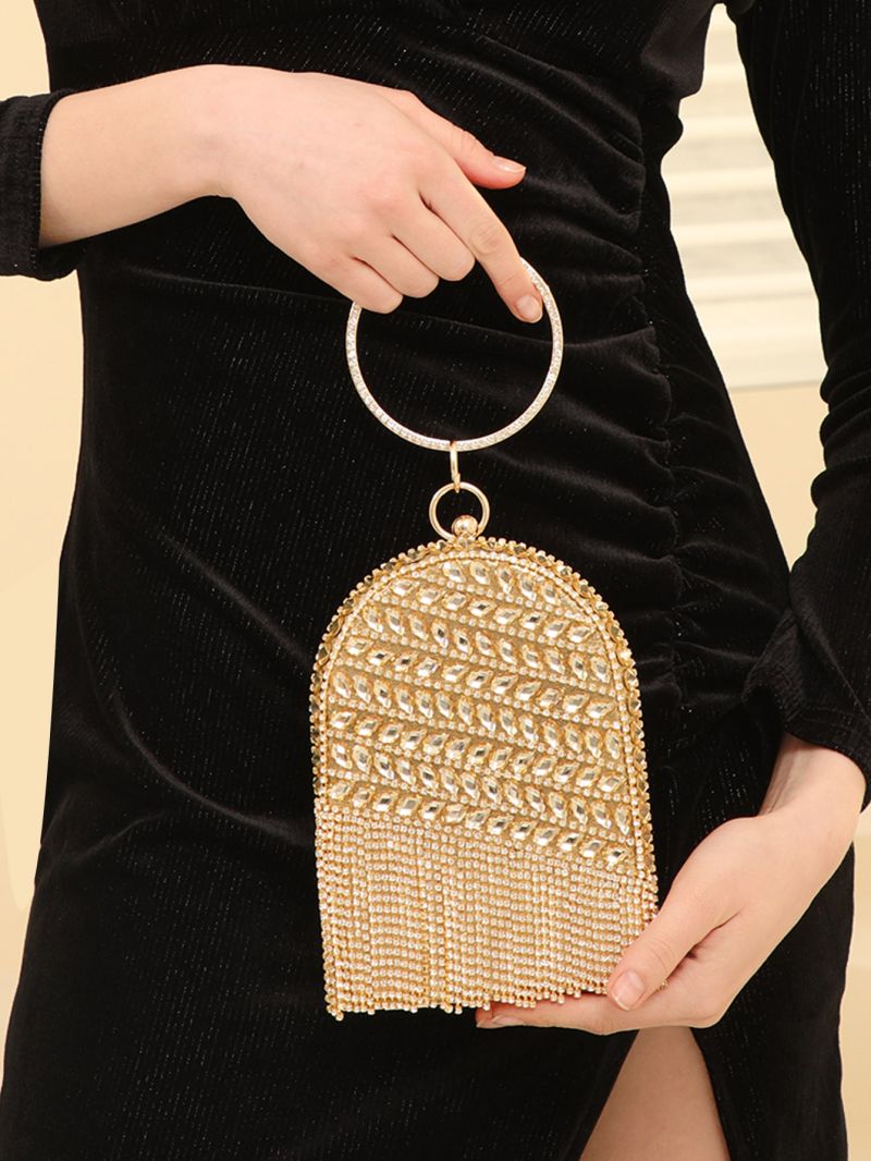 Rhinestone & Tassel Decor Top Ring Evening Bag