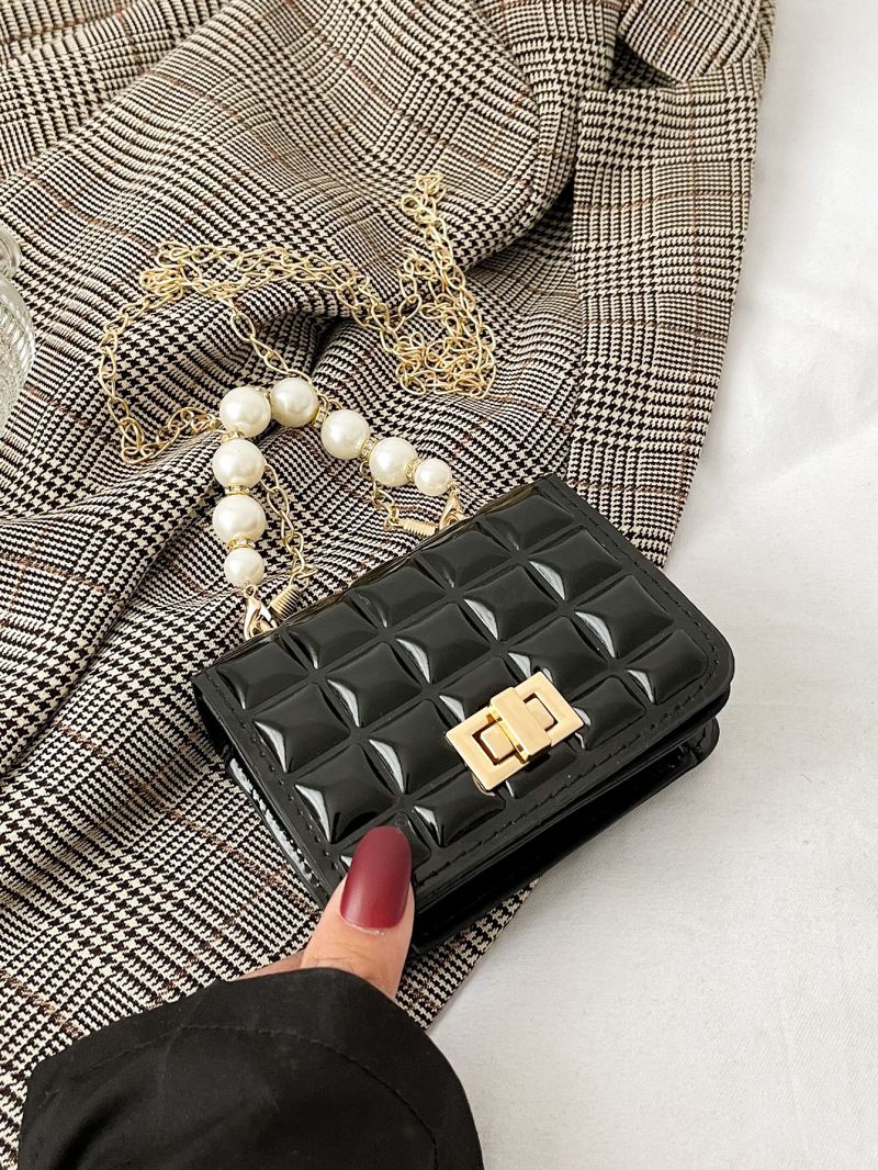 Mini Faux Pearl Decor Turn Lock Square Bag