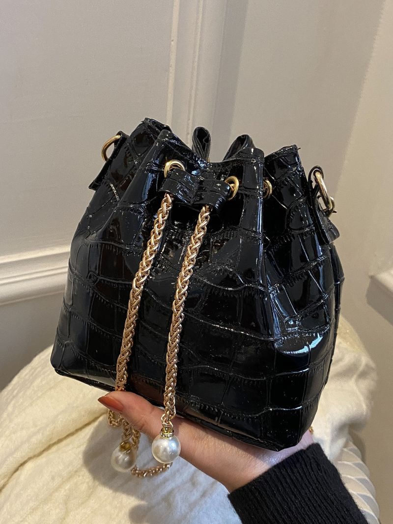 Mini Crocodile Embossed Chain Bucket Bag