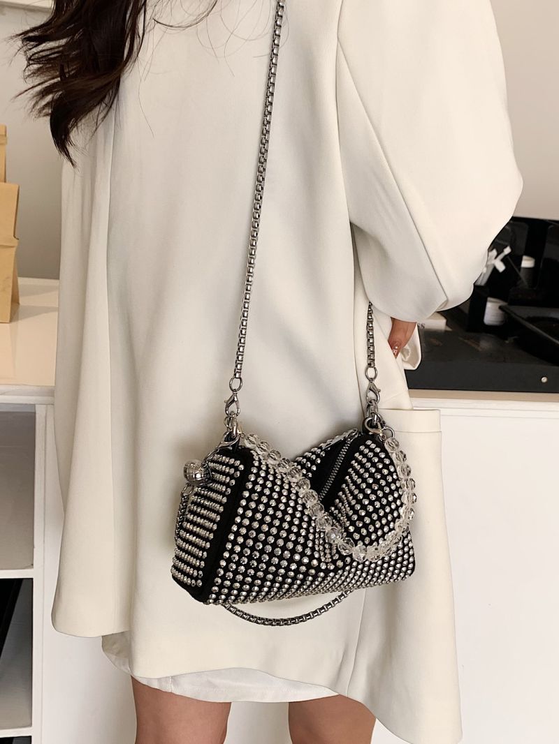 Rhinestone Decor Chain Bucket Bag