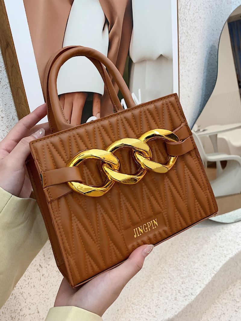 Letter Graphic Chain Decor Quilted Square Bag