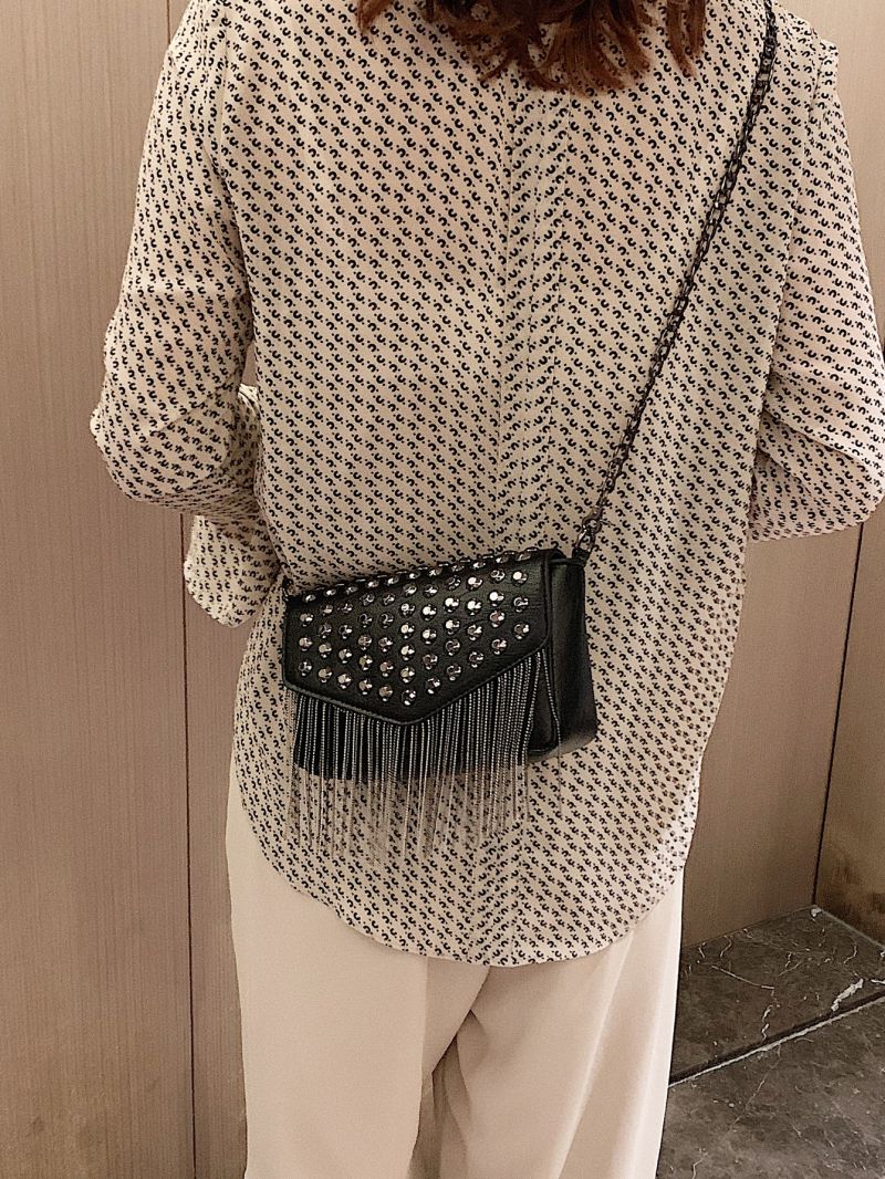 Mini Studded & Fringe Decor Flap Square Bag