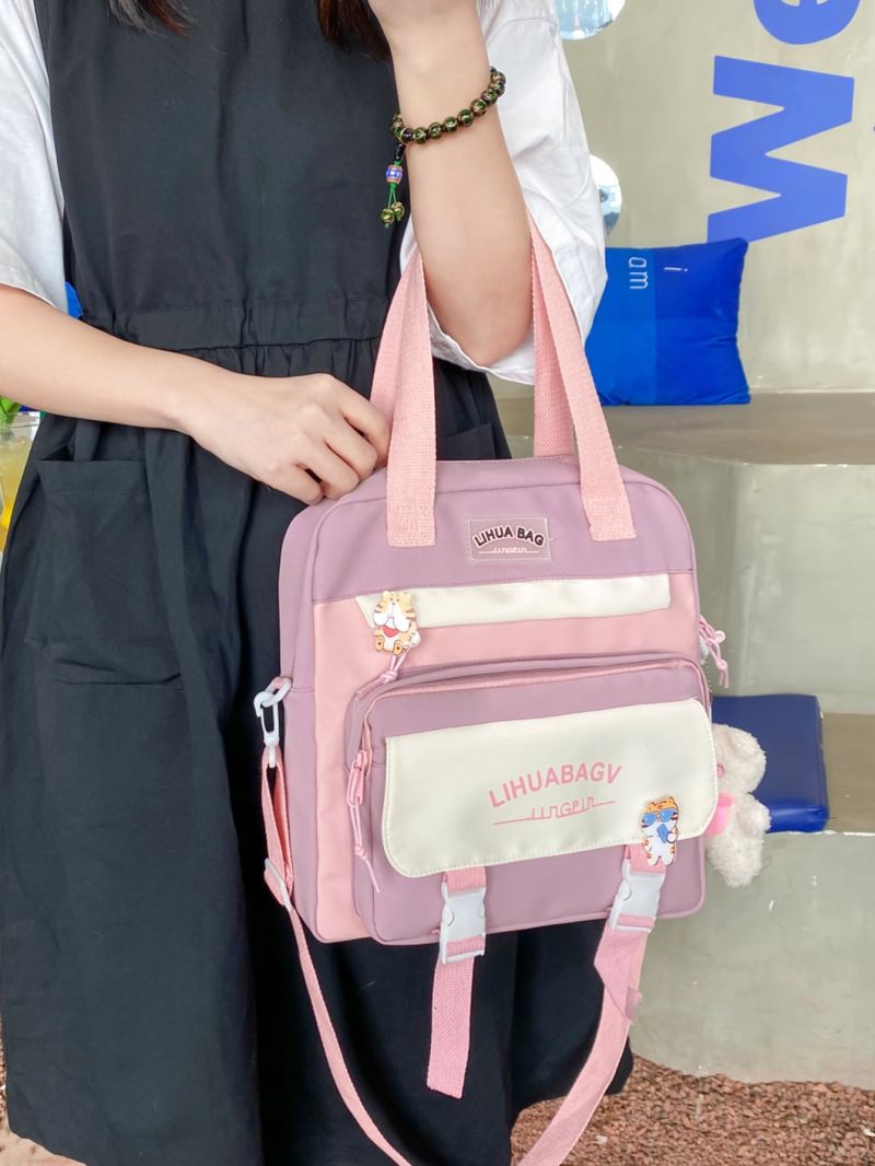 Letter Graphic Badge Decor Backpack Without Bag Charm