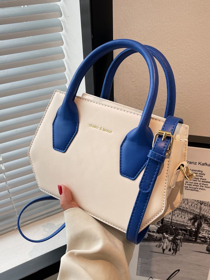 Two Tone Letter Graphic Satchel Bag