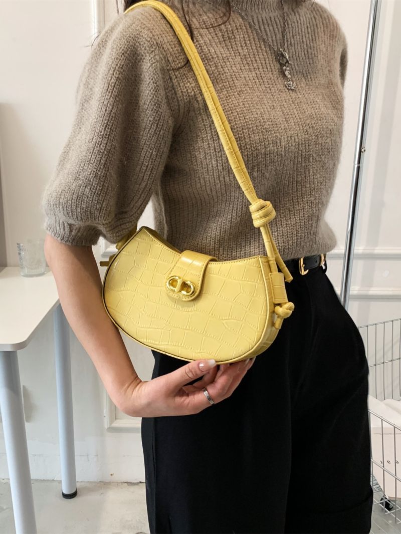 Crocodile Embossed Twist Lock Baguette Bag