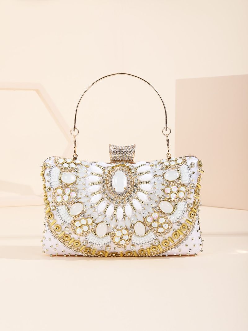 Faux Pearl & Rhinestone Decor Square Bag