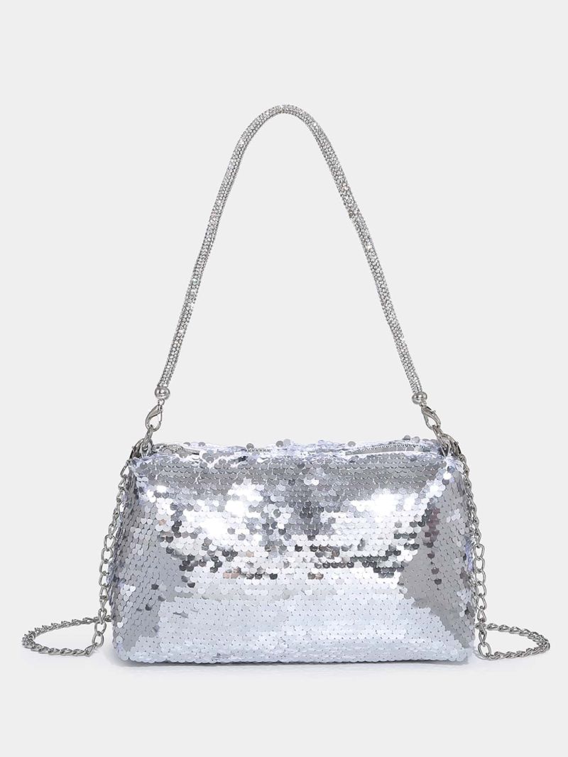 Sequins Detail Chain Square Bag