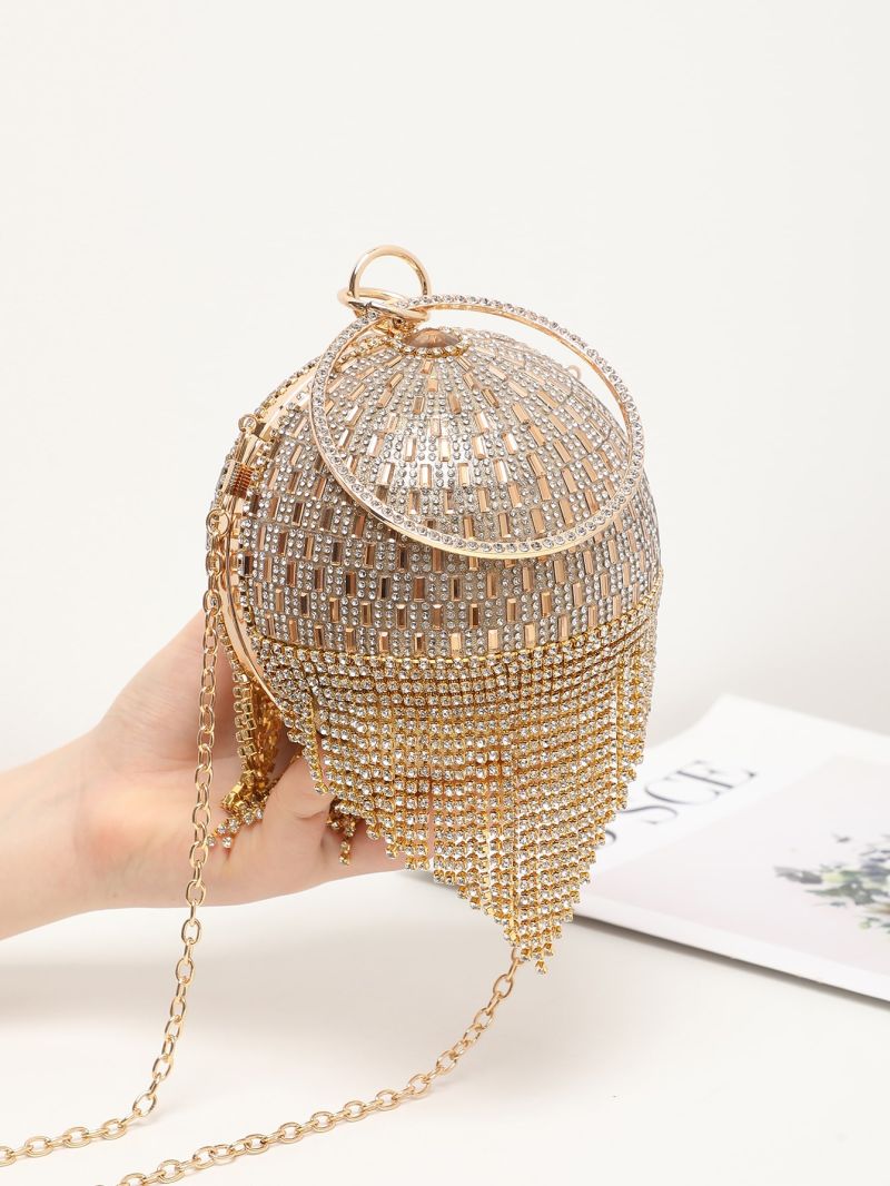 Mini Rhinestone & Tassel Decor Top Ring Evening Bag