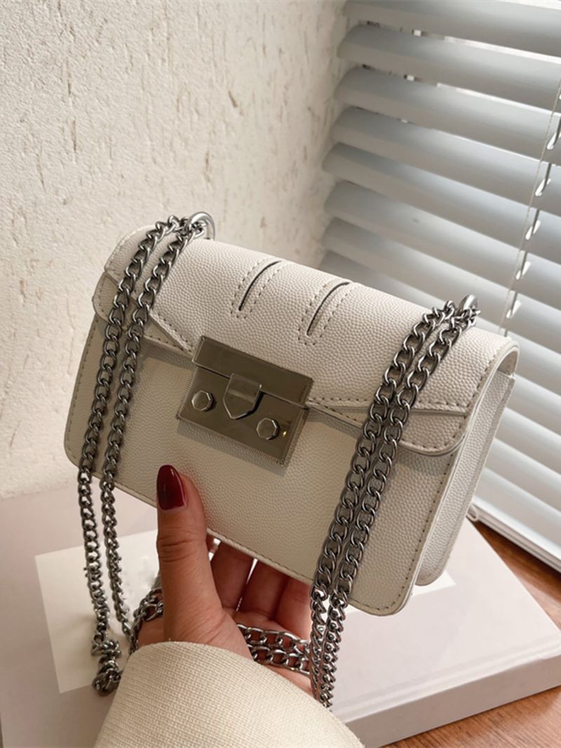 Mini Litchi Embossed Push Lock Chain Square Bag