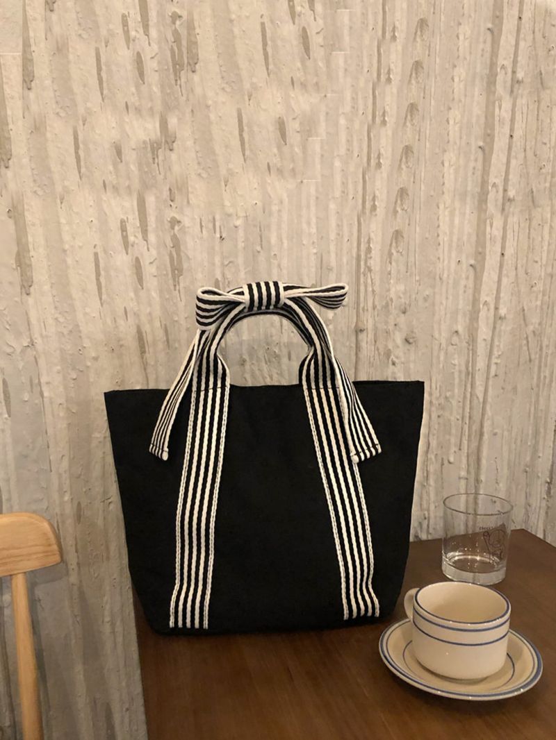 Bow Decor Striped Pattern Top Handle Bag