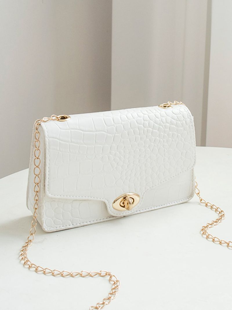 Mini Crocodile Embossed Twist Lock Flap Chain Square Bag