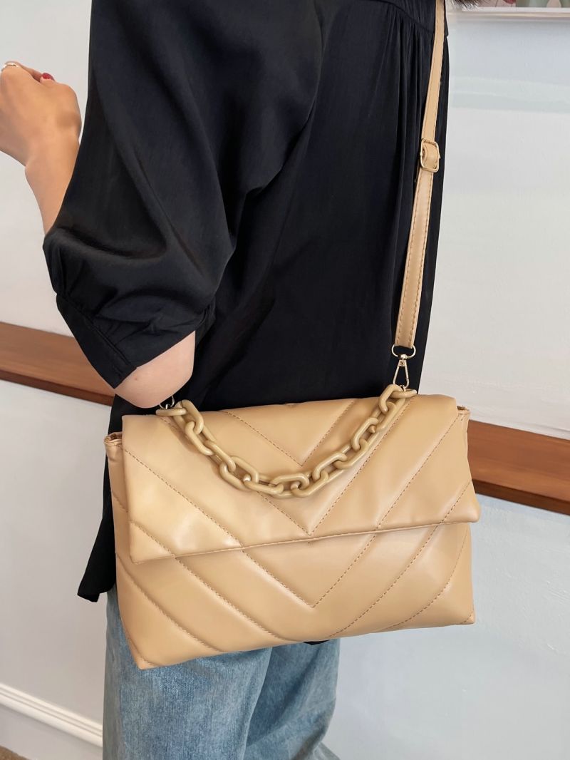 Quilted Chain Flap Square Bag
