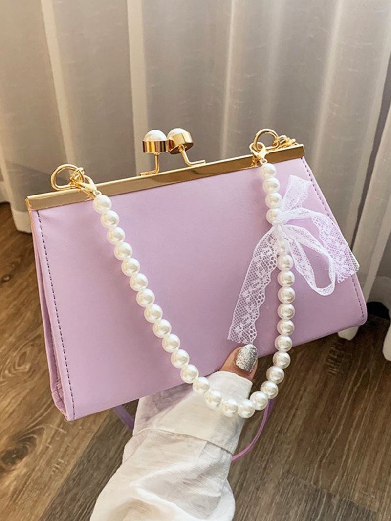 Faux Pearl Beaded Kiss Lock Square Bag
