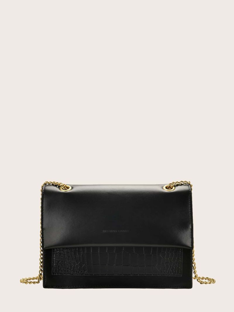 Crocodile Embossed Letter Graphic Square Bag