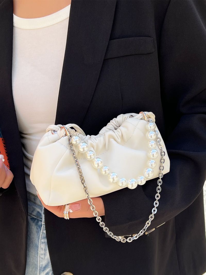 Faux Pearl Decor Ruched Bag