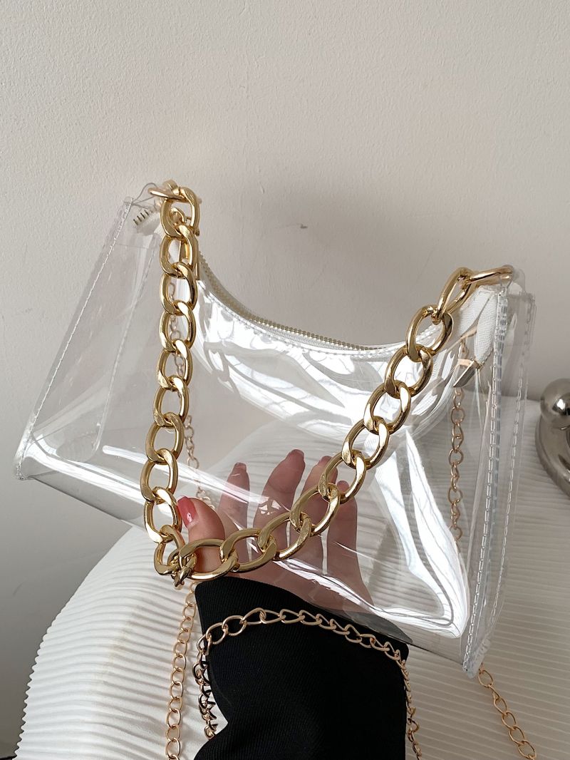 Chain Decor Clear Square Bag