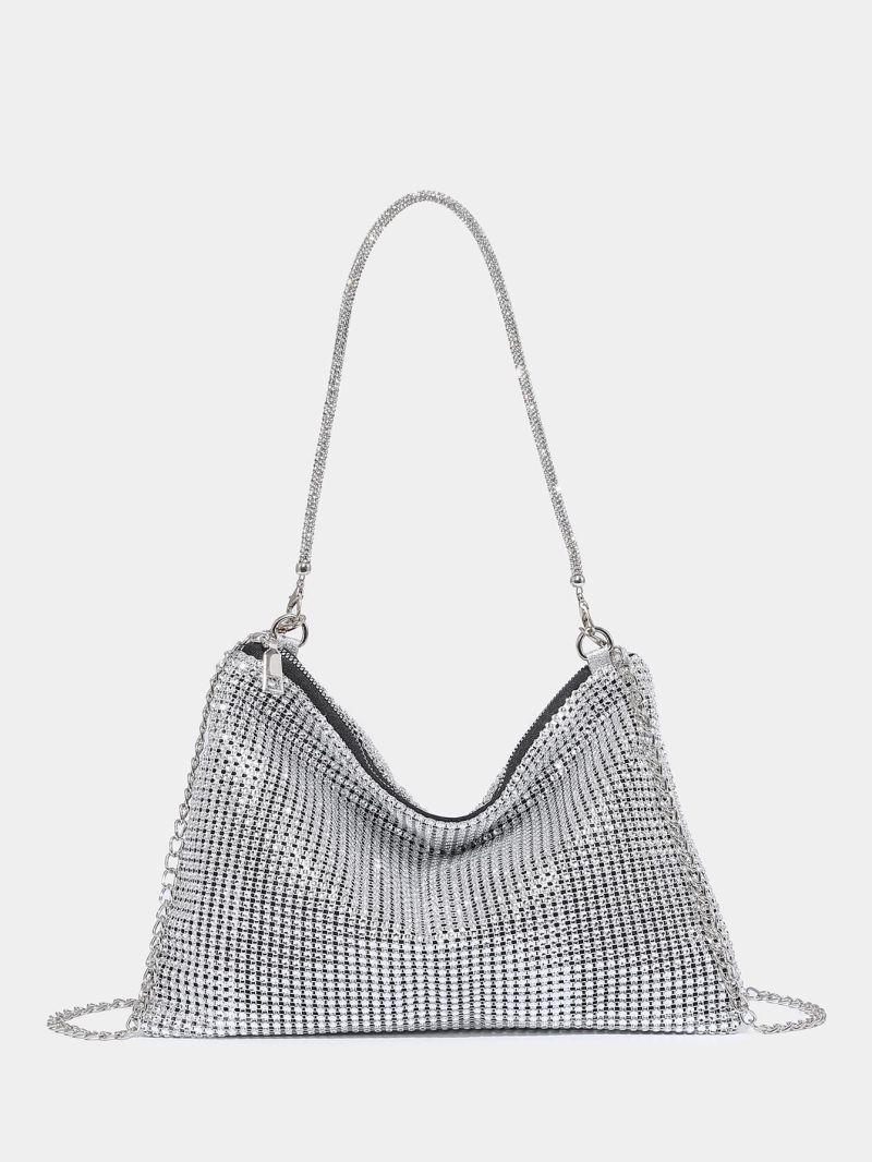Plastic Rhinestone Detail Chain Bucket Bag