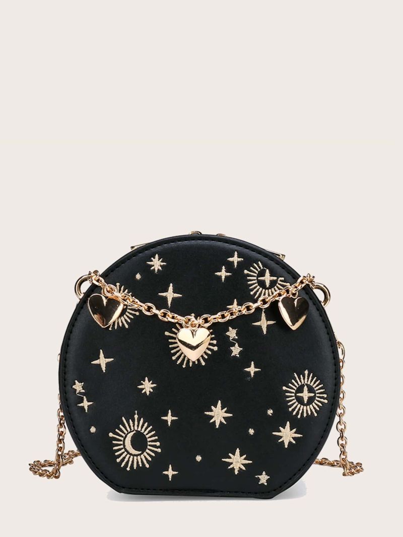 Mini Heart Decor Star Embroidery Crossbody Bag