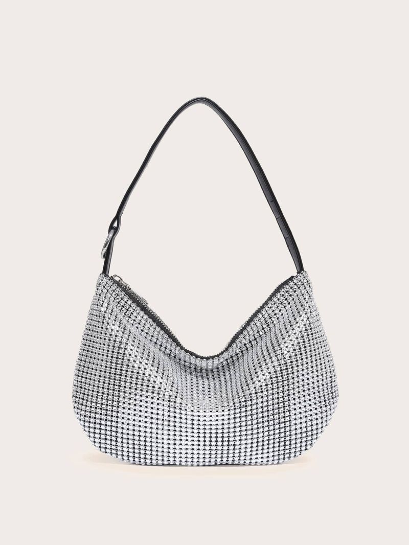 Rhinestone Decor Hobo Bag