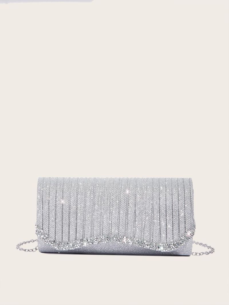 Mini Glitter Rhinestone Decor Flap Evening Bag