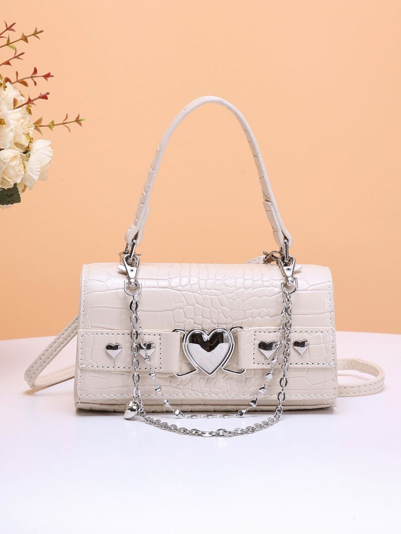 Crocodile Embossed heart Decor Square Bag
