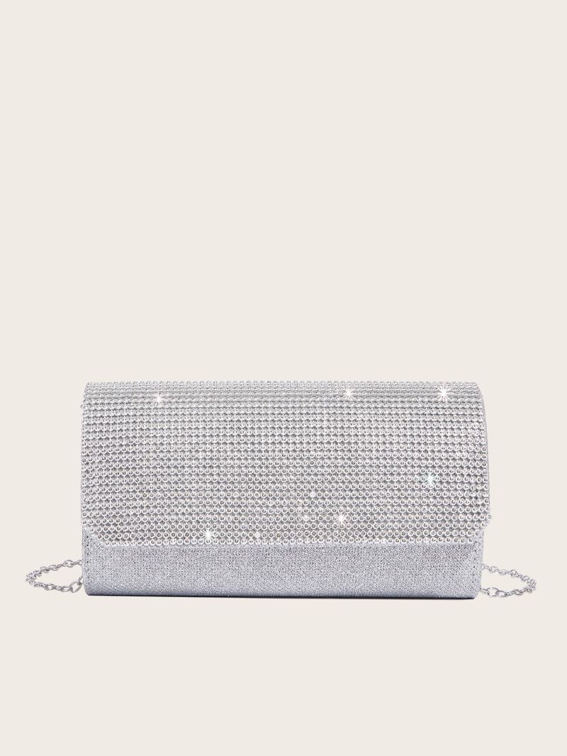 Mini Rhinestone Decor Glitter Clutch Bag