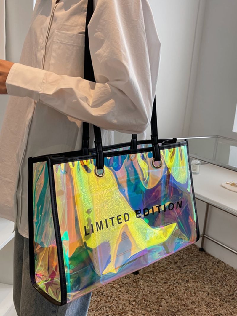 Holographic Letter Graphic Shoulder Tote Bag