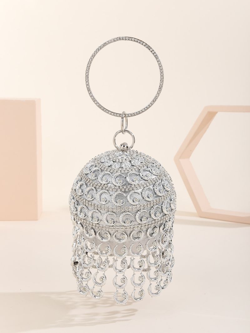 Rhinestone & Fringe Decor Circle Bag
